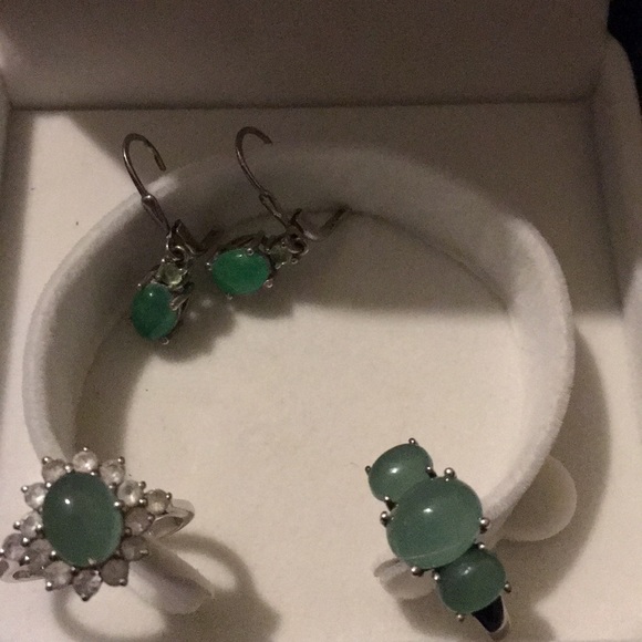 Sterling silver cabashan cut emerald set - Picture 4 of 6